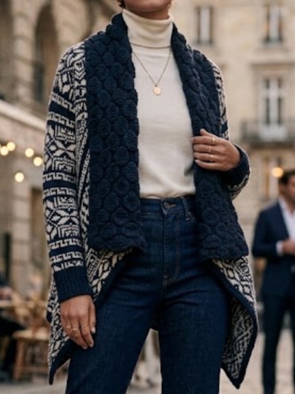 Cliche 30% Wool Blend Crochet Knit Textured Open Front Cardigan Blue washable S
